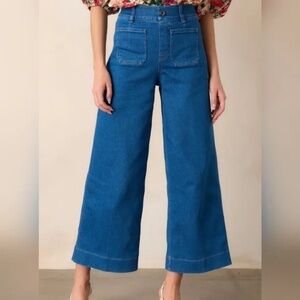 SPANX Cropped Wide Leg Jeans in Washed Blue Size Medium